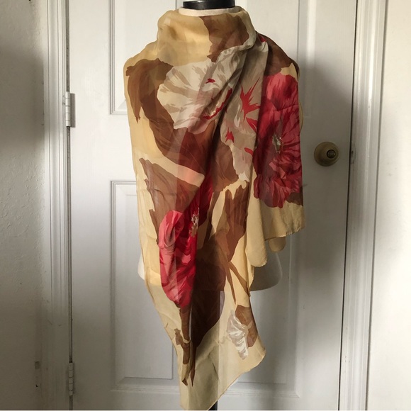 Ann Taylor Large Floral Silk Scarf - Picture 1 of 9